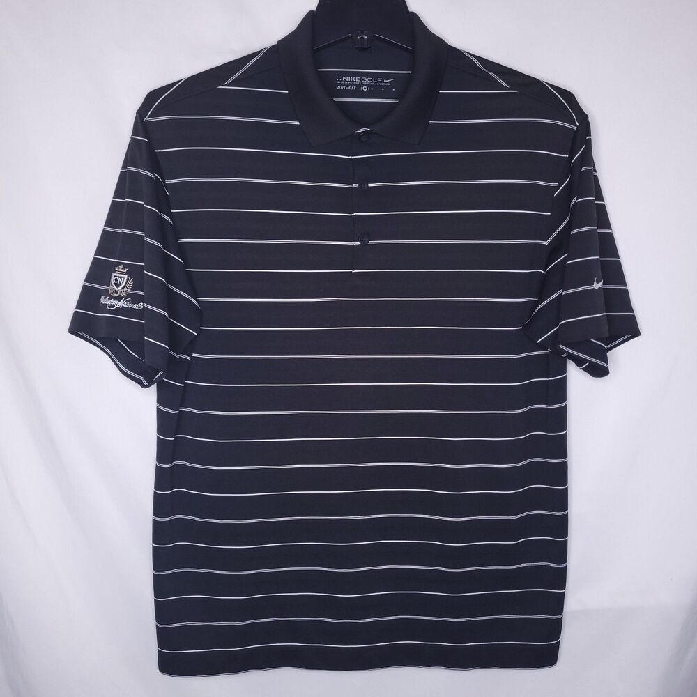 Nike Golf Polo Shirt Mens Medium Black, White Striped Charleston National